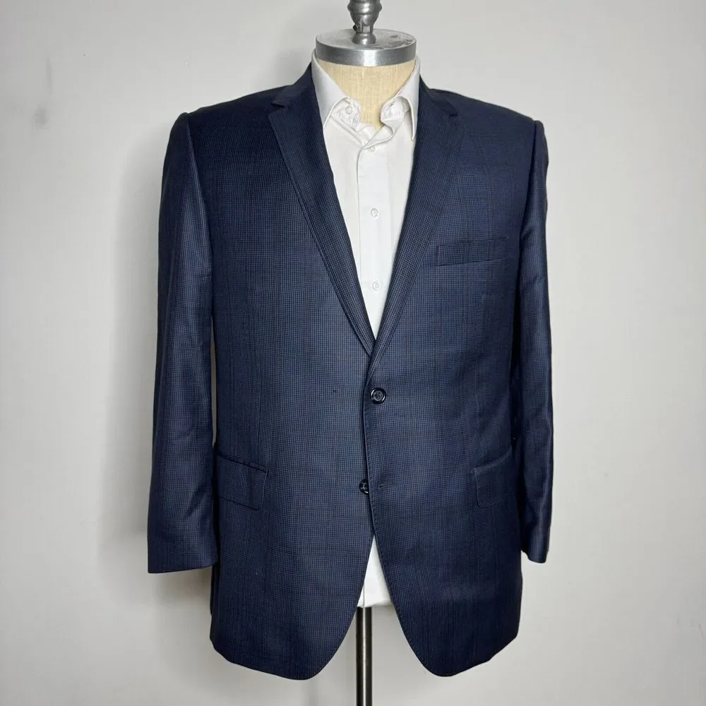 Joseph Bach Sartoriale‎ Sport Coat Blazer 48R (58 it) Mens Blue Check Wool
